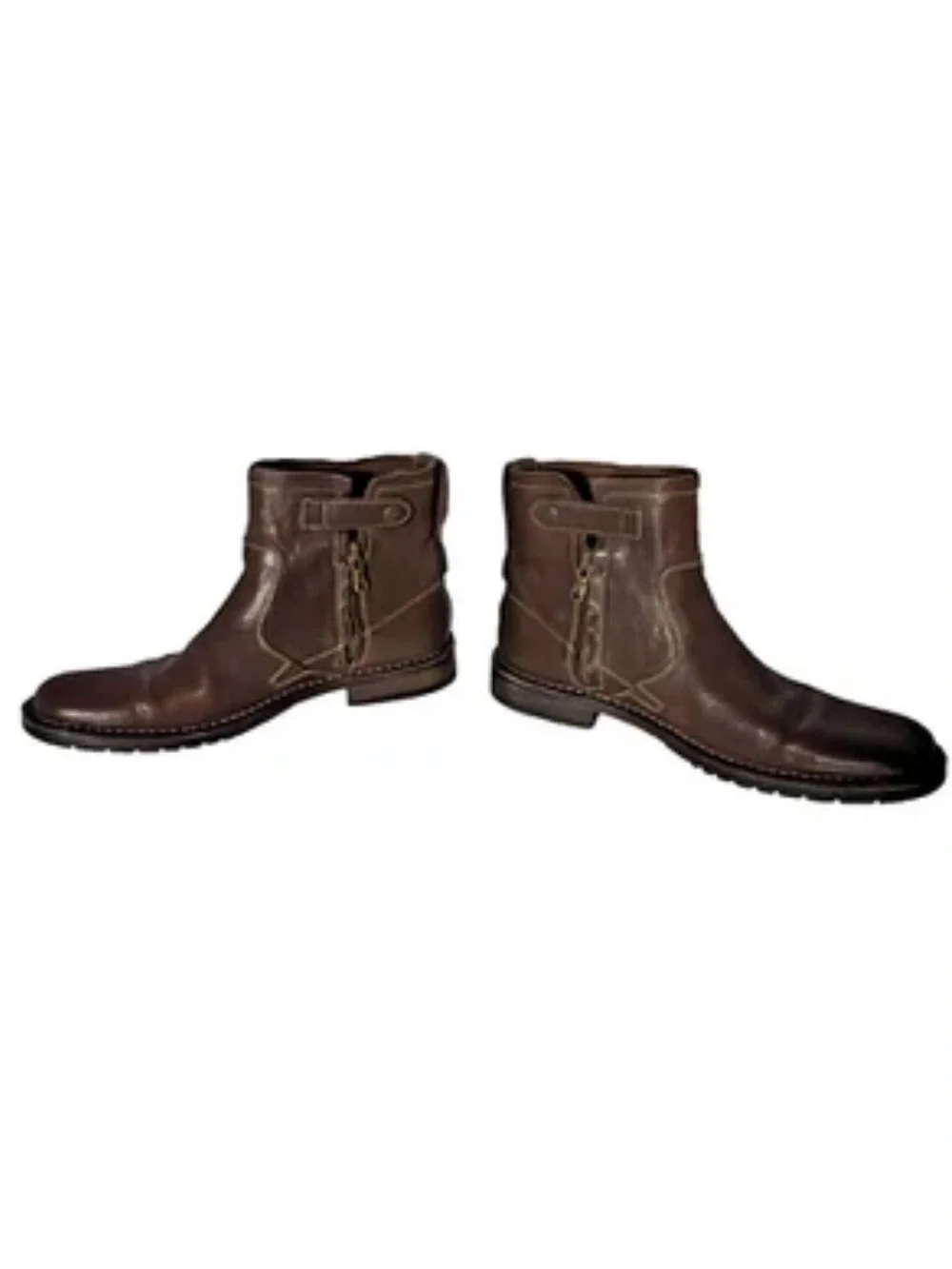 John Varvatos Star USA Driggs Men's Sz 7.5 M Brown Leather Zip Snap Ankle Boots